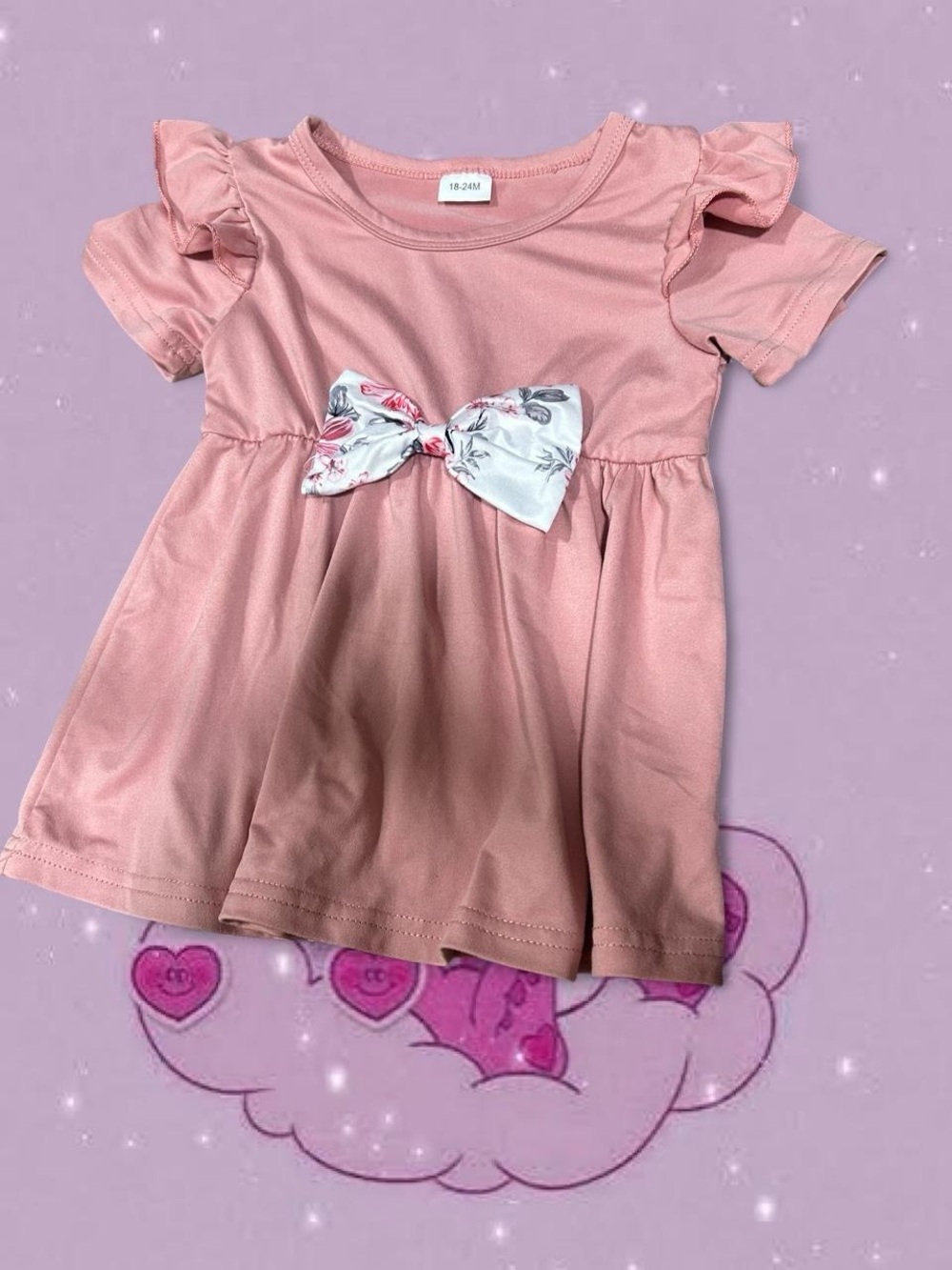 Girls' Pink Ruffle Sleeve top with Floral Bow